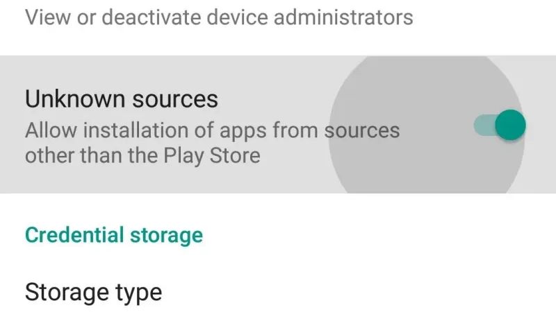 Android unknown apps security permission toggle for APK download