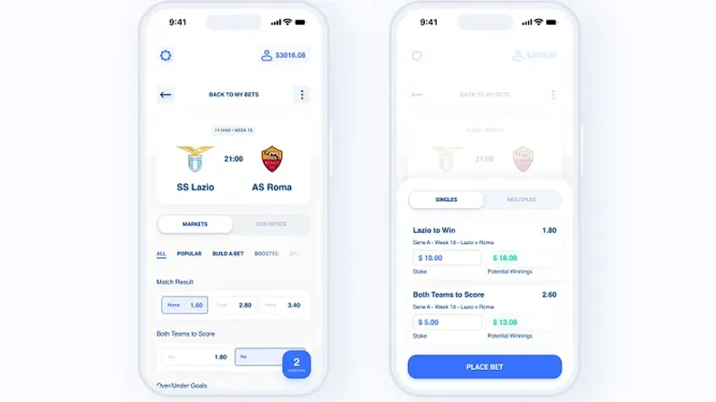 Mobile bet slip interface for placing sports wagers