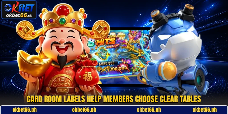Card room labels help members choose clear tables