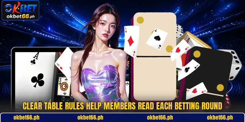 Clear table rules help members read each betting round Clear table rules help members read each betting round