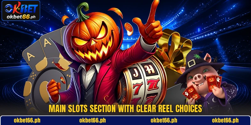 Main slots section with clear reel choices Main slots section with clear reel choices