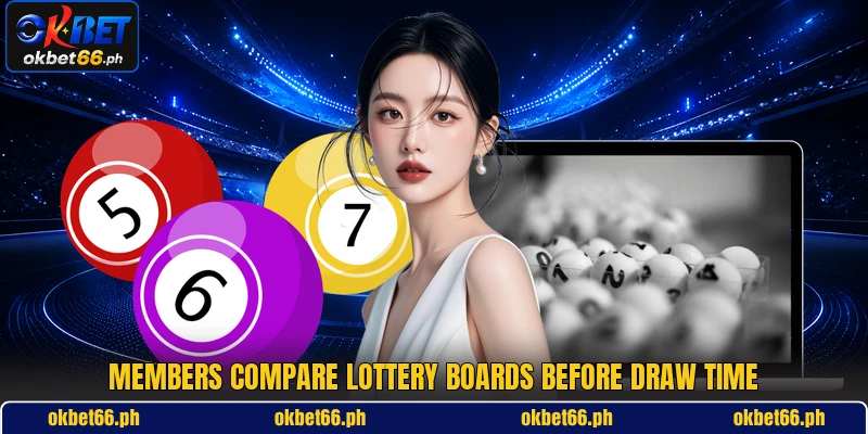 Members compare lottery boards before draw time